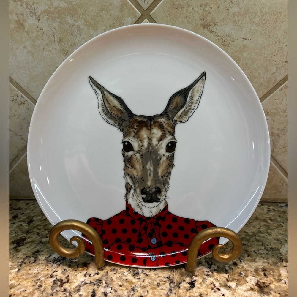 Rachel Kozlowski West Elm Dapper animal 8.5” Salad plate dainty deer NWT